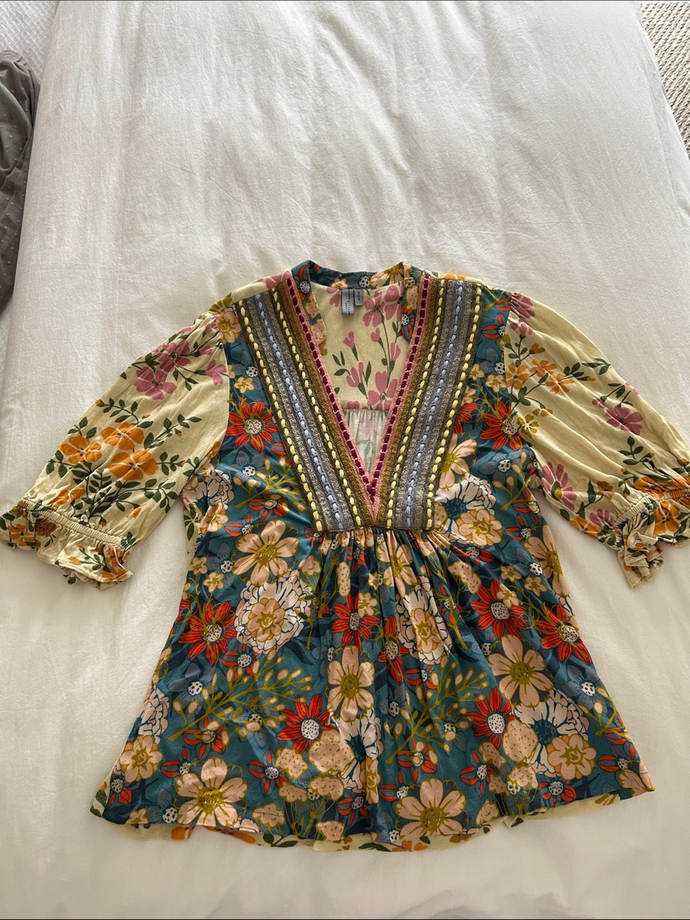 Blank London Boho Floral V-Neck Tunic in Blue and Cream - Picture 5 of 5